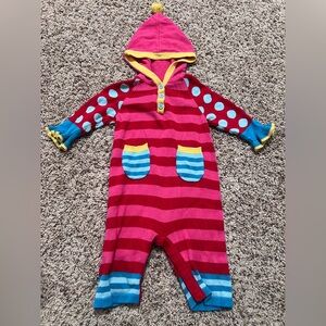 Hanna Andersson Baby Colorful Striped Hooded Romper Size 70 (6-12m)